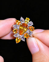 Caramel yellow sapphire statement ring with pear marquise and oval gemstone petals in polished platinum - SARATTI