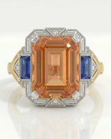 Celeste Azure two tone setting for selected emerald cut Natural Imperial Topaz | SARATTI