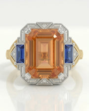 Celeste Azure two tone setting for selected emerald cut Natural Imperial Topaz | SARATTI