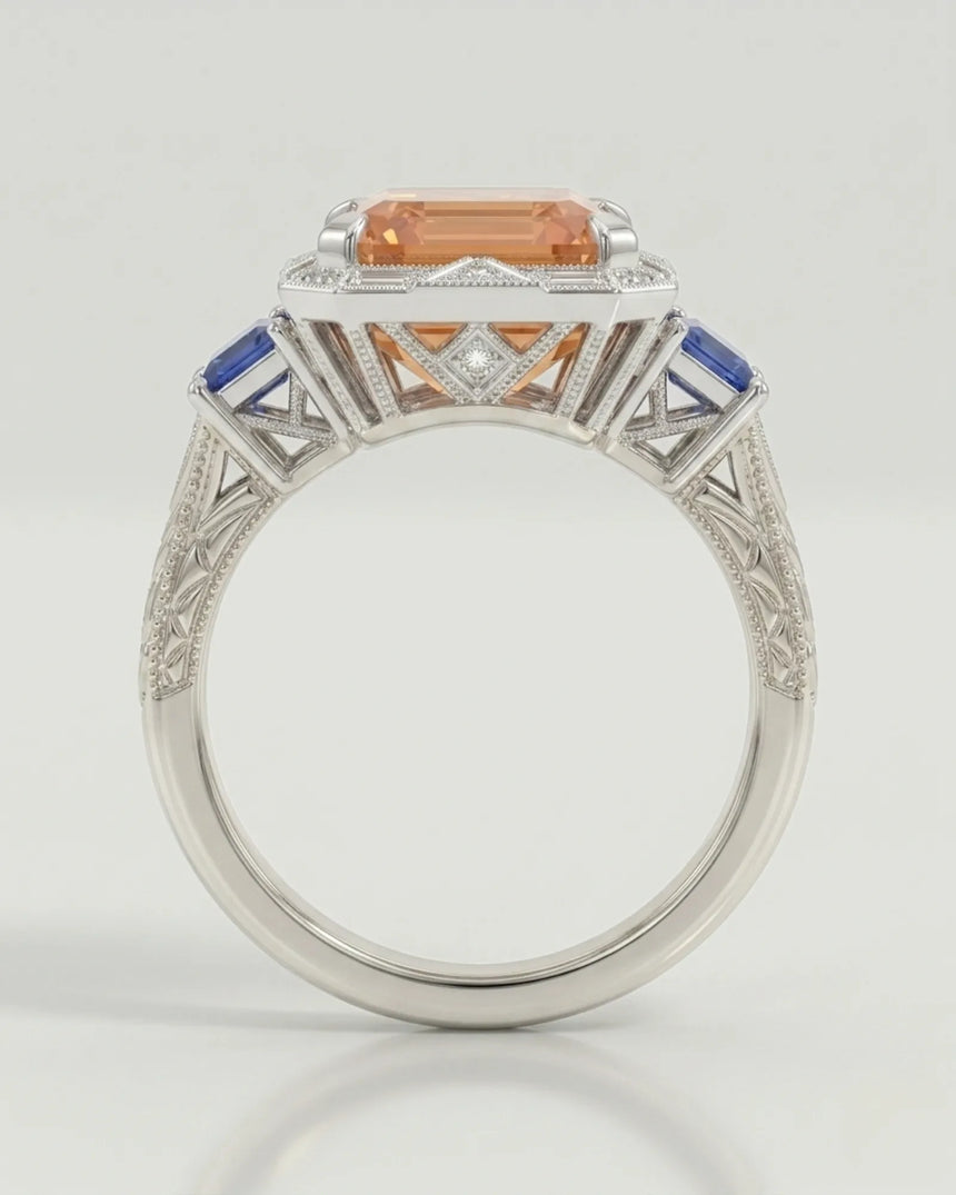 Celeste Azure white gold setting for selected emerald cut Imperial Topaz | SARATTI