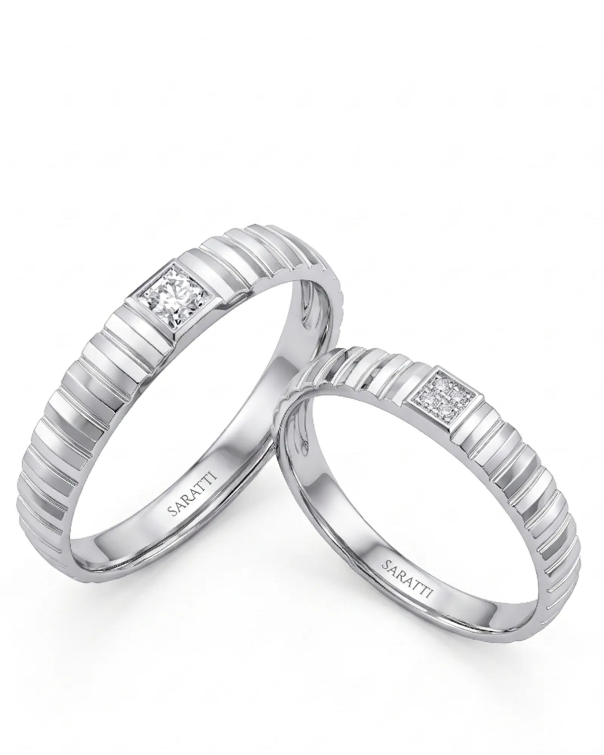 Celeste diamond matching wedding set with elegant paired bands in refined polished platinum | SARATTI