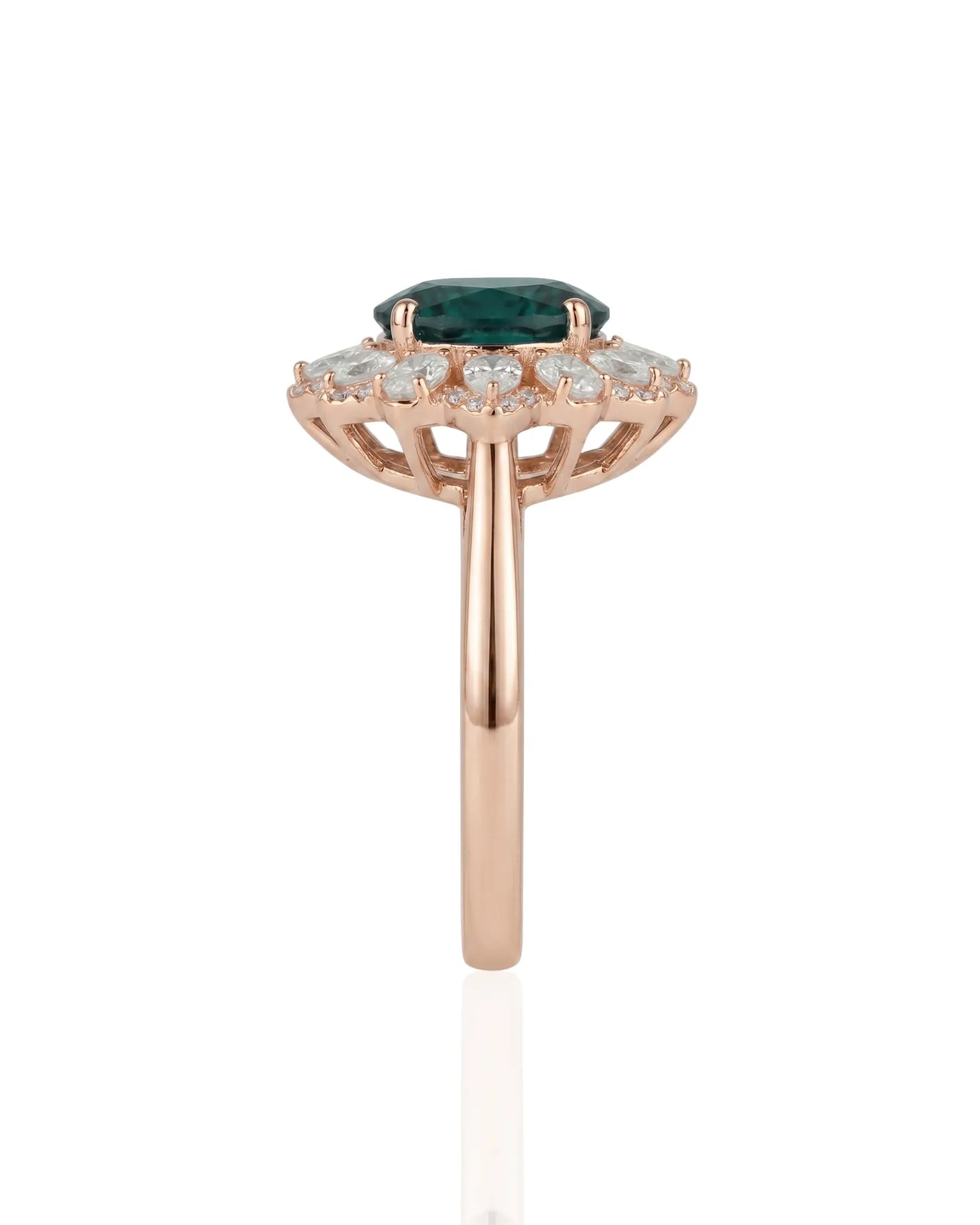 Celestial Bloom sapphire ring with romantic diamond petal setting in 18K rose gold | SARATTI
