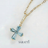 Celestial Cross Aquamarine Necklace in 18K Yellow Gold - SARATTI