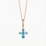 Celestial Cross Aquamarine Pendant in 18K Rose Gold | SARATTI