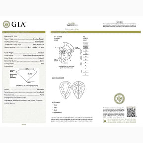 GIA certificate of Pear Cut Champagne Gemstone 