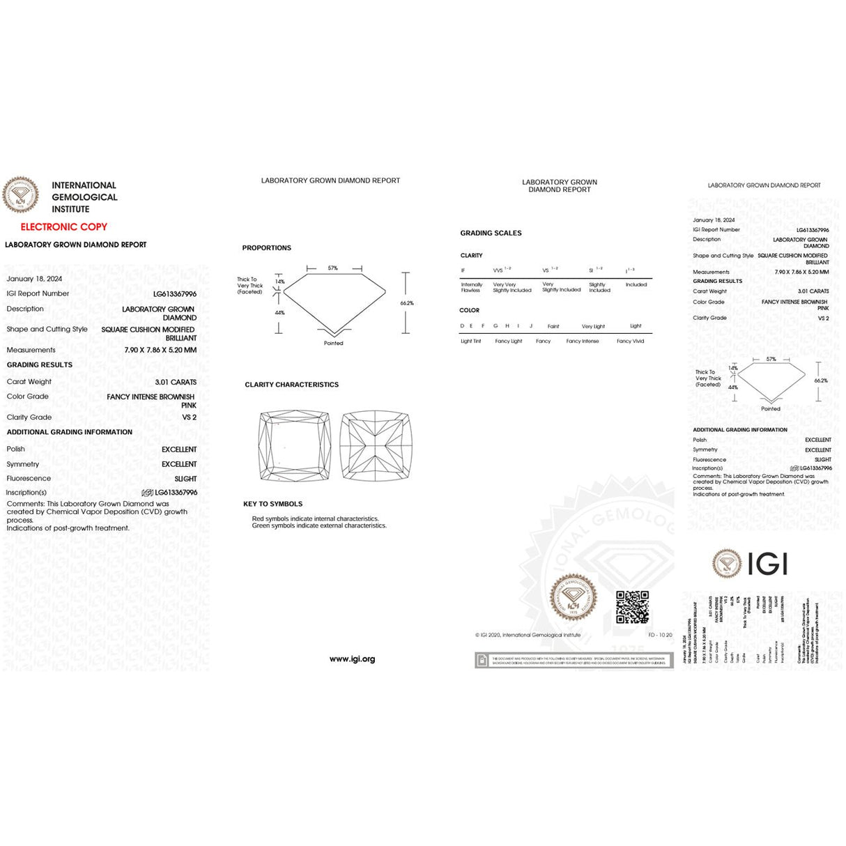 Certificate for 3.01 carats Fancy Intense Brownish Pink Diamond | Saratti 