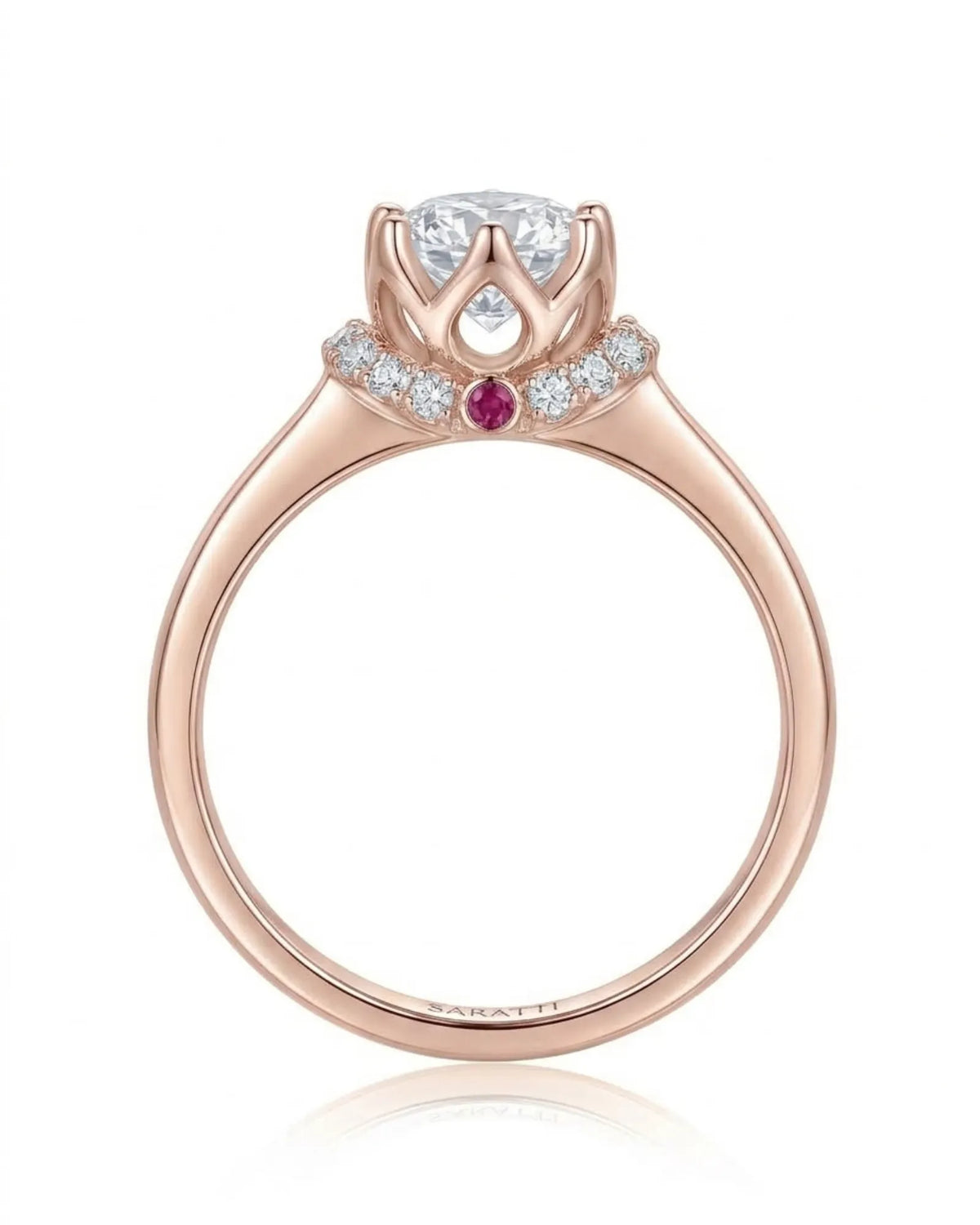 Cesca GIA-certified natural round diamond engagement ring worn on hand in 18K rose gold | SARATTI