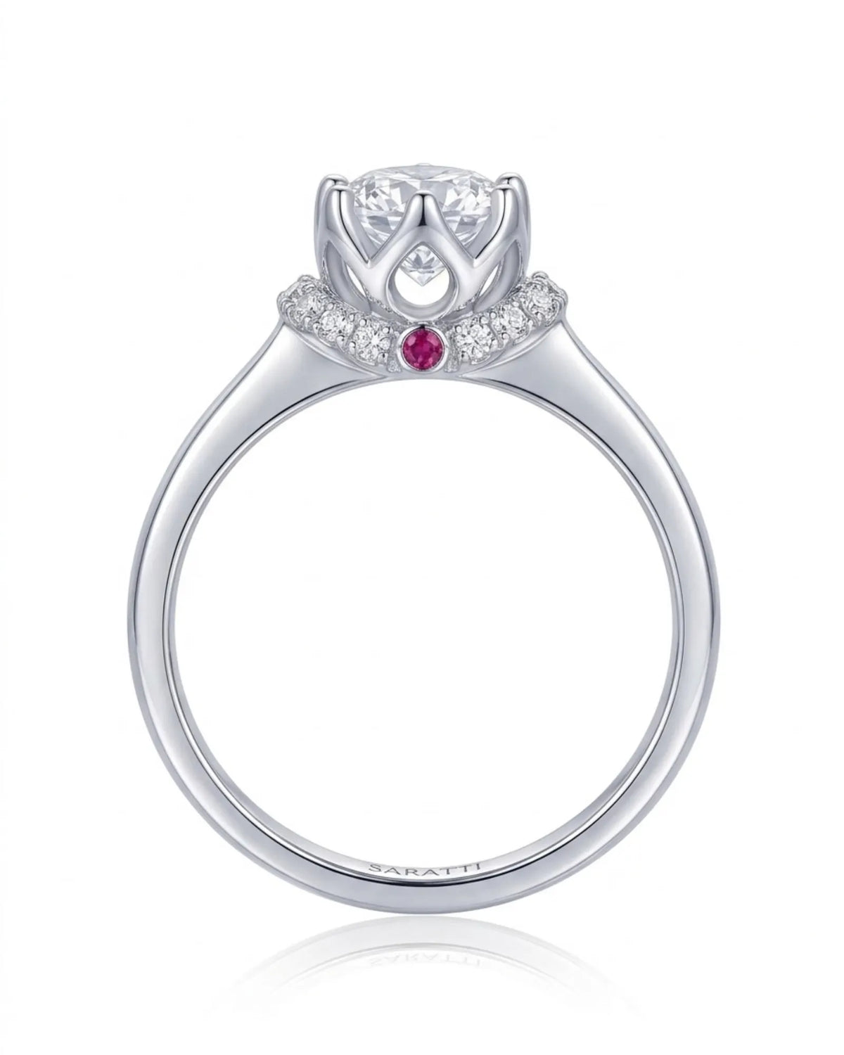 Cesca natural diamond engagement ring side profile with sculptural lotus crown in Platinum | SARATTI