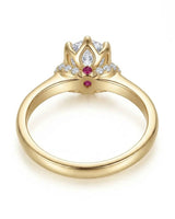 Cesca natural diamond engagement ring underside with lotus gallery and ruby accent in 18K yellow gold | SARATTI