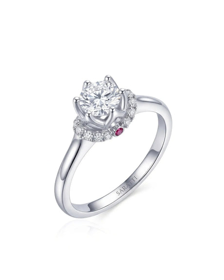 Cesca natural round diamond lotus illusion engagement ring 45-degree view in 18K white gold | SARATTI
