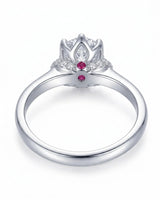 Cesca natural round diamond ring profile with open gallery and ruby accent in Platinum PT950 | SARATTI