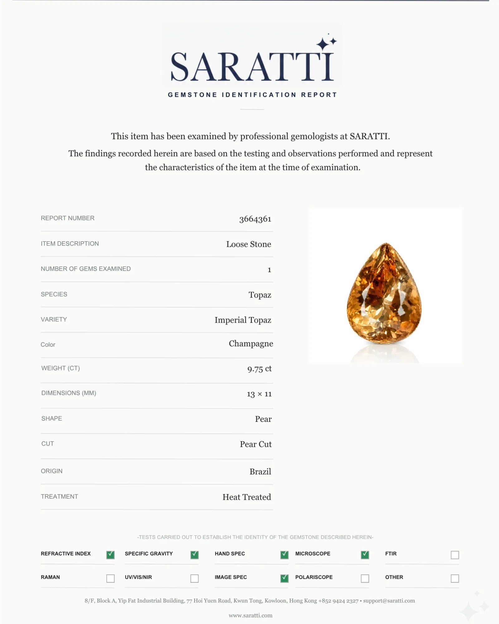 Champagne Natural Imperial Topaz loose stone angled view | SARATTI