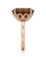 Champagne oval Imperial Topaz ring with four-prong setting and open floral basket in 18K rose gold | SARATTI