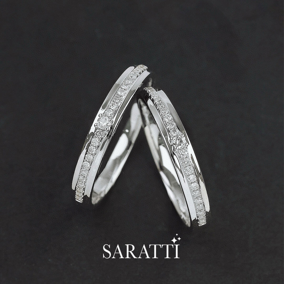 A pair of Channel Set Natural Diamond Eternity Wedding Bands | Saratti
