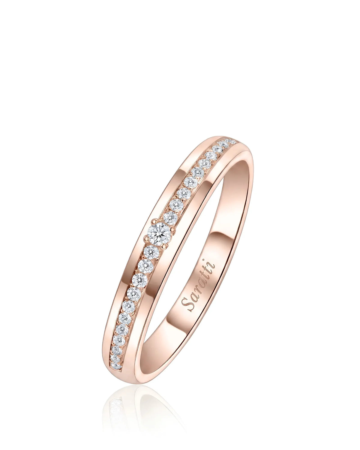 Channel set natural diamond eternity wedding bands with 22 round diamonds in each 18K rose gold band | SARATTI