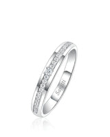 Channel set natural diamond eternity wedding bands with 22 round diamonds in each 18K white gold band | SARATTI