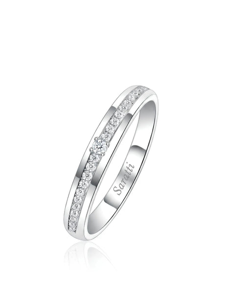 Channel set natural diamond eternity wedding bands with 22 round diamonds in each 18K white gold band | SARATTI