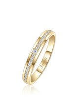 Channel set natural diamond eternity wedding bands with 22 round diamonds in each 18K yellow gold band | SARATTI