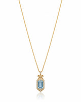 ELISARA emerald cut Aquamarine vintage bow diamond necklace setting in Yellow Gold front view | SARATTI