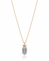 ELISARA emerald cut Aquamarine vintage bow diamond necklace setting in Rose Gold front view | SARATTI