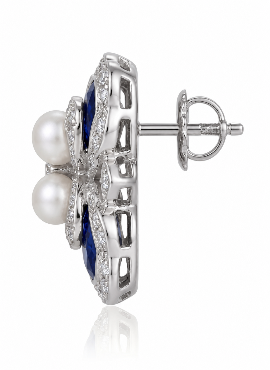 18K white gold vintage inspired sapphire Akoya pearl diamond earrings | SARATTI