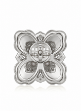 Art Deco inspired floral sapphire pearl diamond earrings in 18K white gold | SARATTI