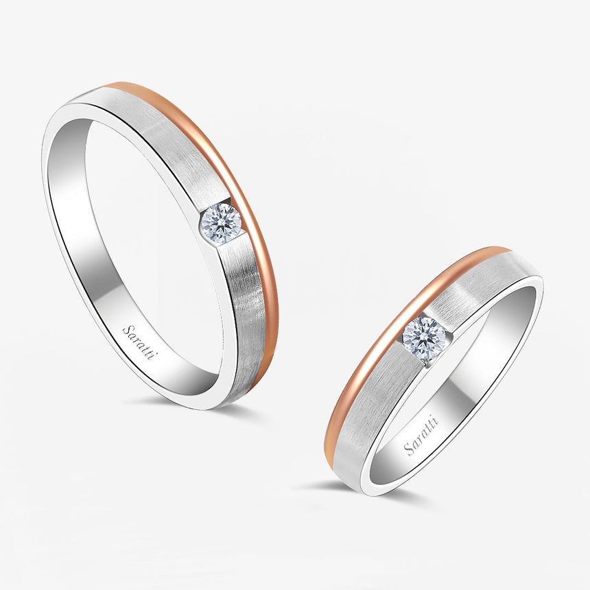 Classic Diamond Wedding Rings | His and Hers Diamond Bands in Two Tone | Saratti 