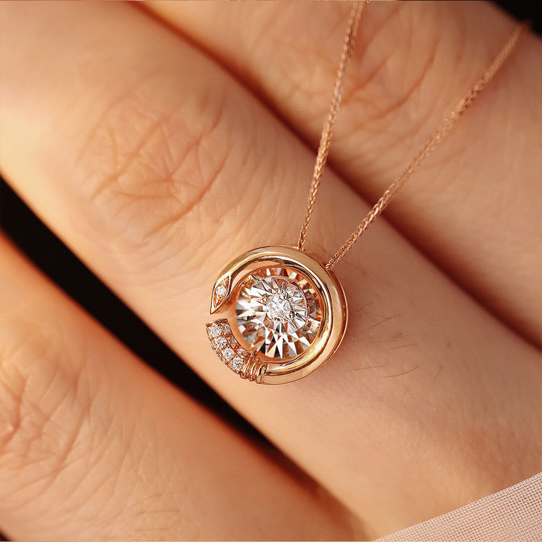 Serpentine Rose Gold Halo Diamond Necklace