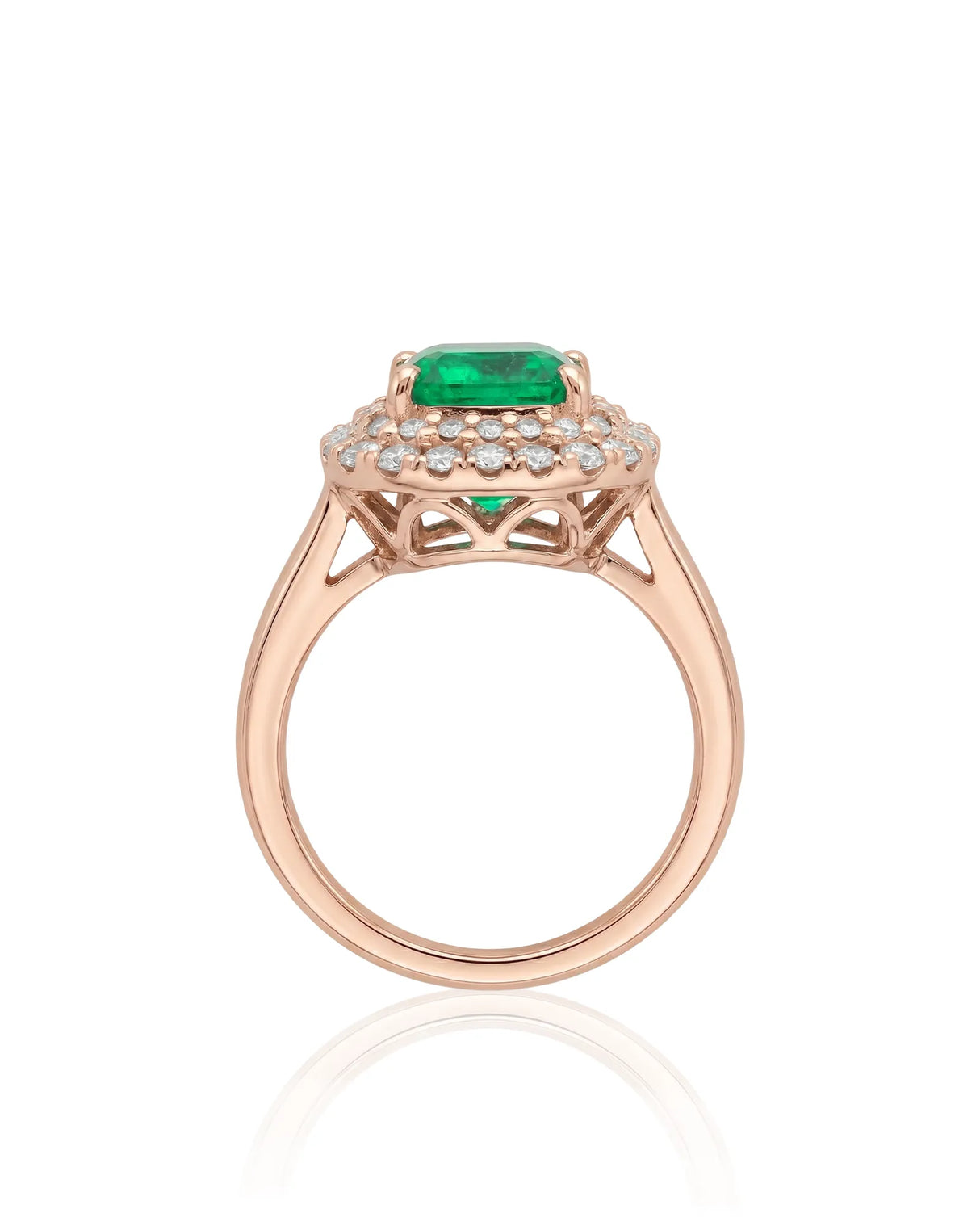 Classic natural emerald diamond ring with rose gold setting | SARATTI