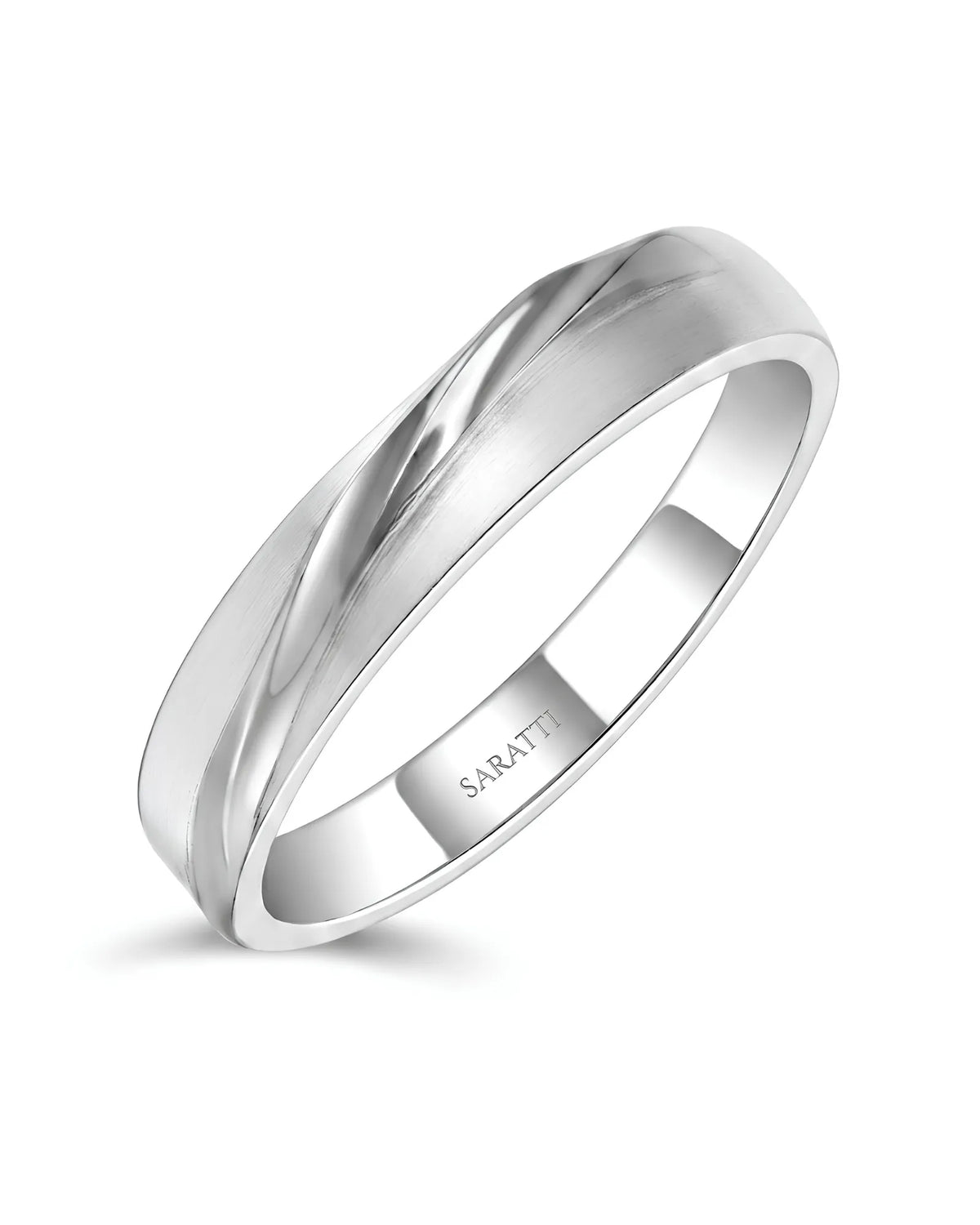 Classic platinum wedding band set with smooth polished surfaces and harmonious couple styling | SARATTI