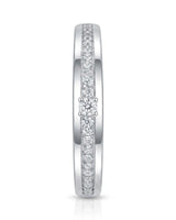Classic platinum wedding bands featuring sleek channel settings and a refined half-eternity natural diamond design | SARATTI