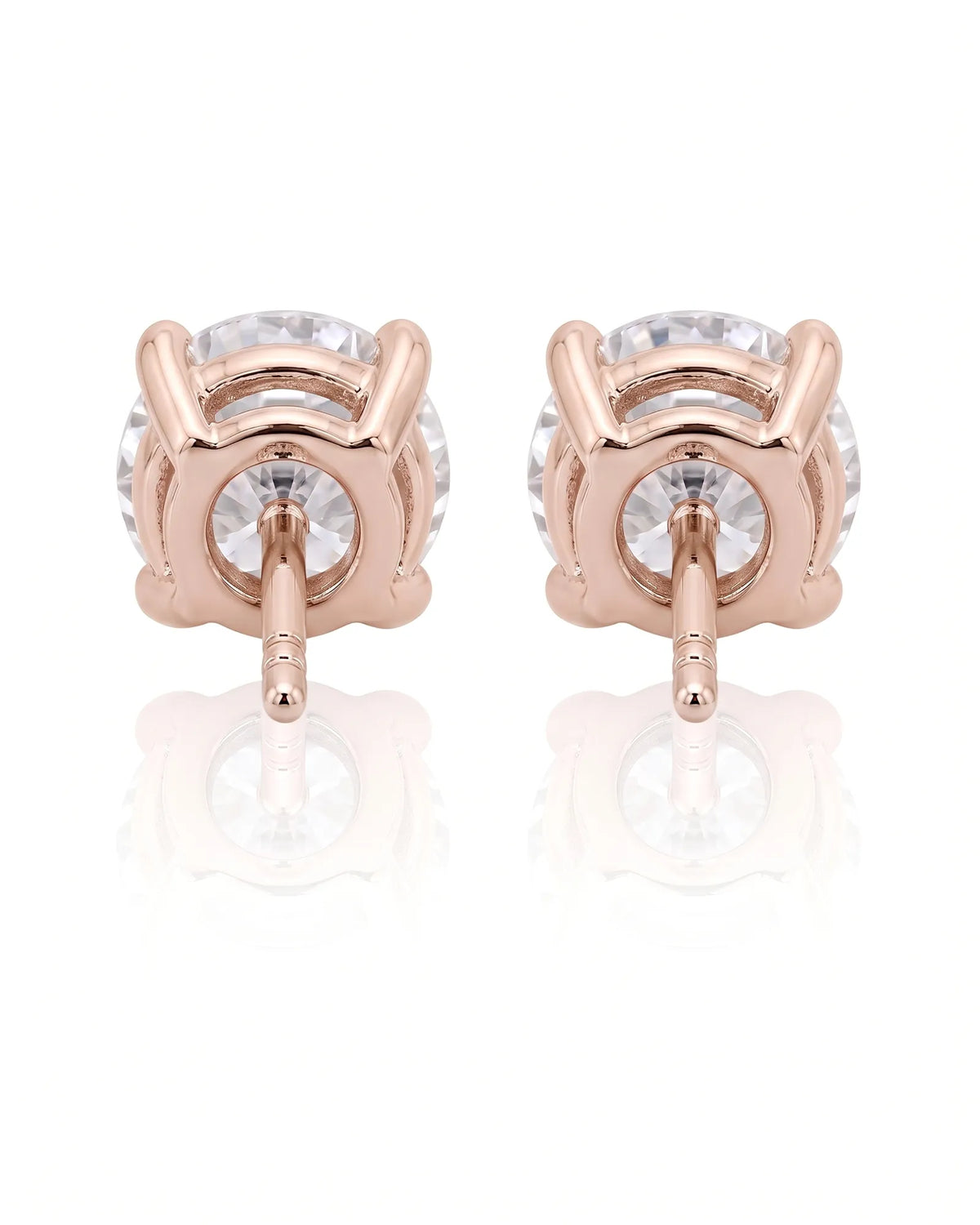 1.00 ct. tw. lab-grown round diamond four-prong studs in 18K rose gold, angled view | SARATTI