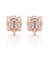 1.00 ct. tw. lab-grown round diamond four-prong studs in 18K rose gold, angled view | SARATTI