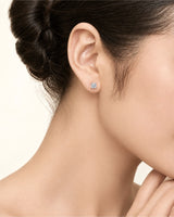 1.00 ct. tw. lab-grown round diamond four-prong studs in 14K white gold, side profile | SARATTI