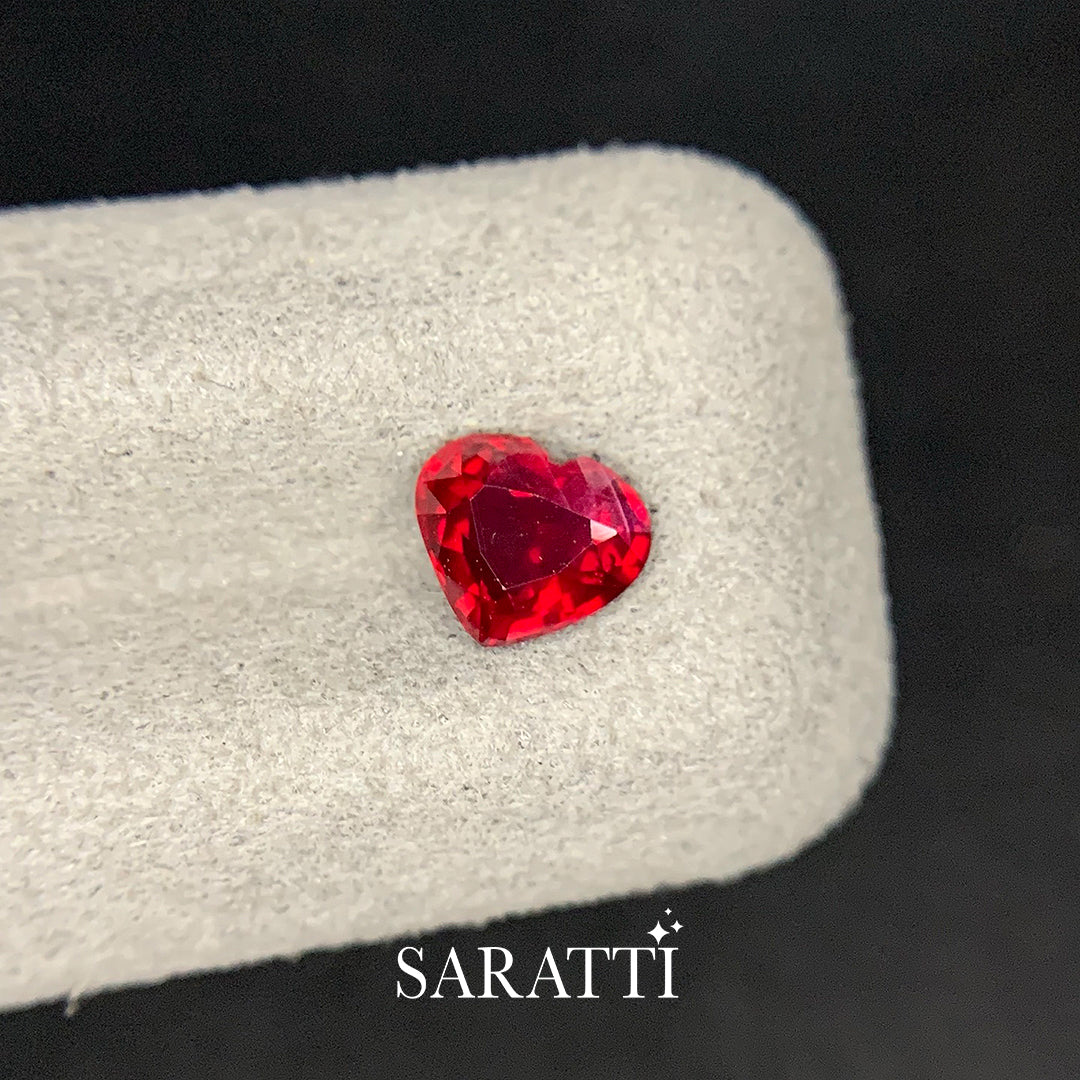 Close-up of 1.04 carat Untreated Natural ruby heart shape | SARATTI 
