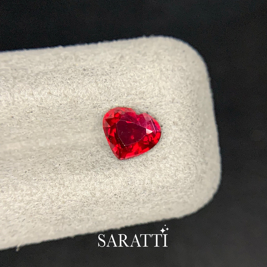 Close-up of 1.04 carat Untreated Natural ruby heart shape | SARATTI 