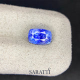Close-up of 1.51 carat Unheated Natural sapphire cushion mixed cut | SARATTI  
