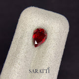 Close-up of 1.54 carat Untreated Natural ruby pear shape | SARATTI 