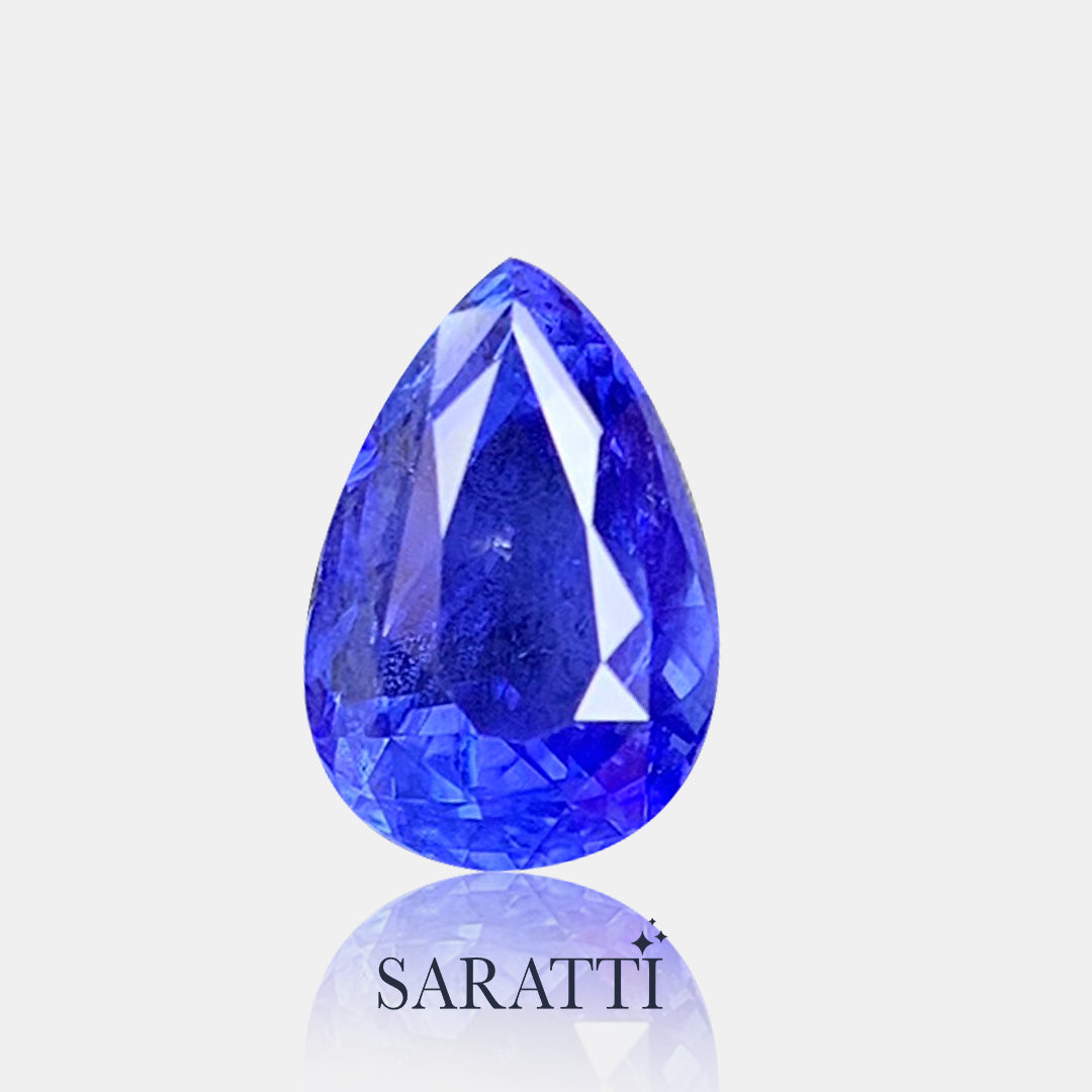  Close-up of 2.06 carat Unheated Natural sapphire pear faceted | SARATTI  
