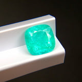 Close-up of 3.07 carat Natural Paraiba tourmaline cushion faceted surface | SARATTI