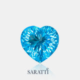 Close-up of 47.93 carat Natural Swiss Blue Topaz heart | SARATTI