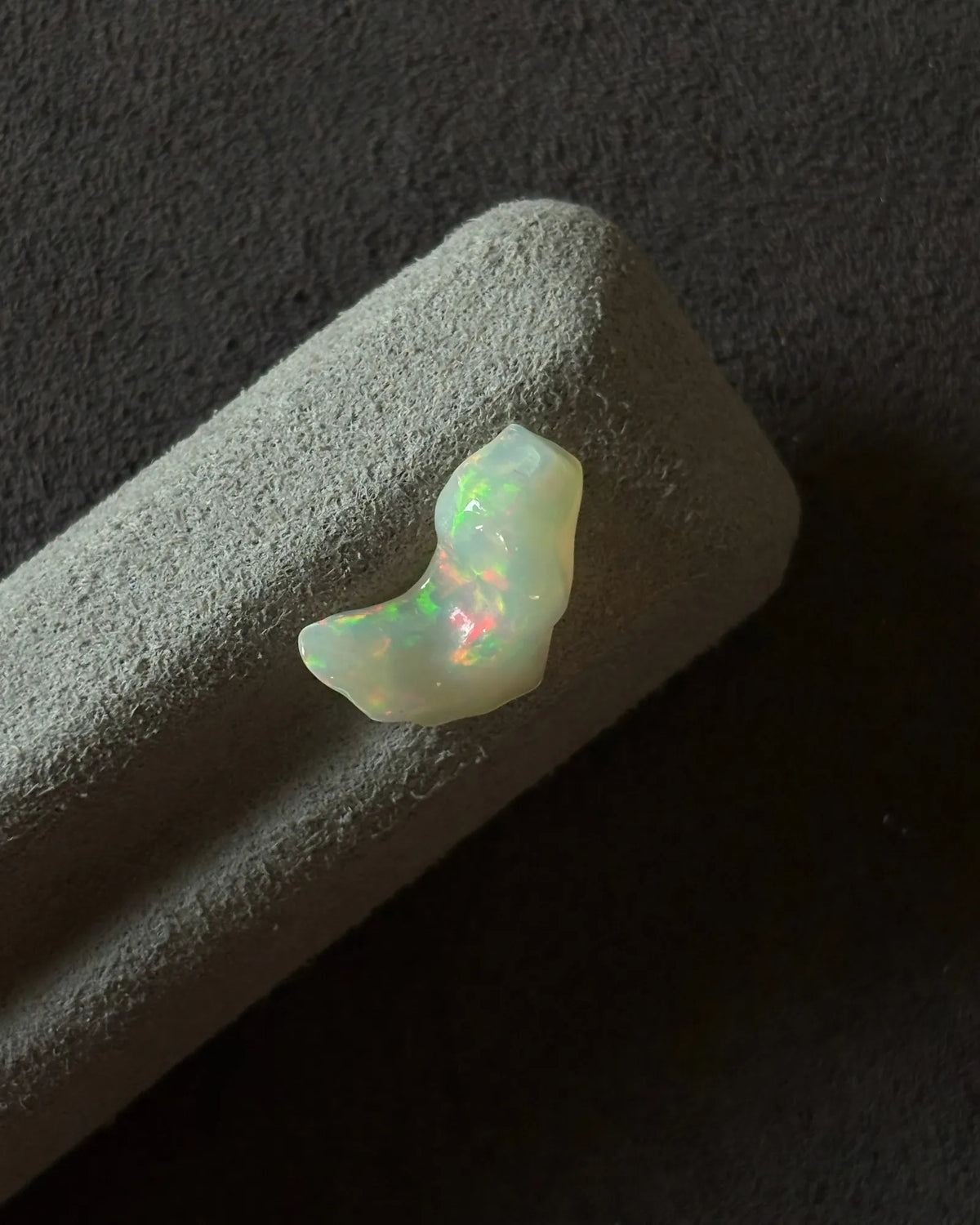Close-up of Ethiopian White Opal freeform gemstone detail | SARATTI