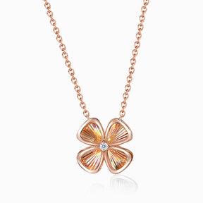 18K Rose Gold Four Leaf Good Luck Diamond Drop Necklace | Saratti