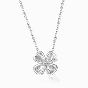 18K  White Gold Four Leaf Good Luck Diamond Drop Necklace | Saratti