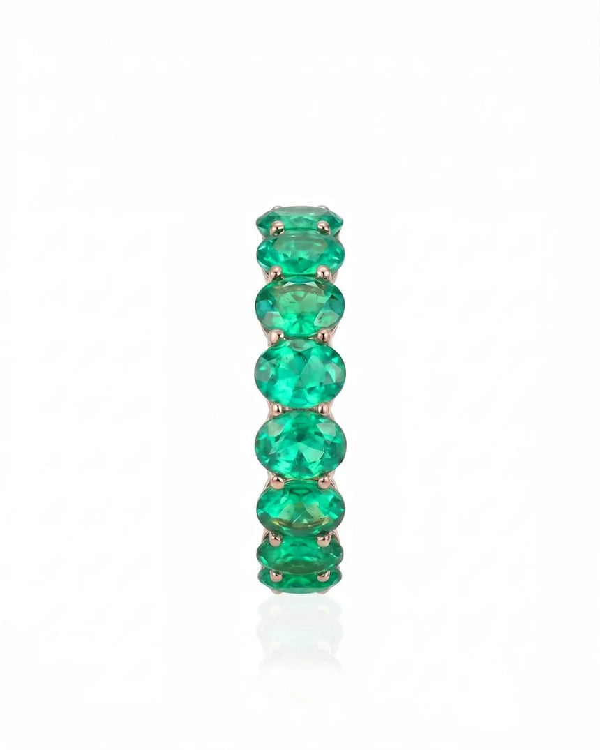 Colombian natural emerald eternity band ring in 18K Rose Gold | SARATTI
