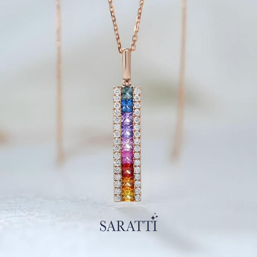 Fancy Colored Natural Sapphire and Diamond Colorful Gemstone Necklace | Saratti Jewelry