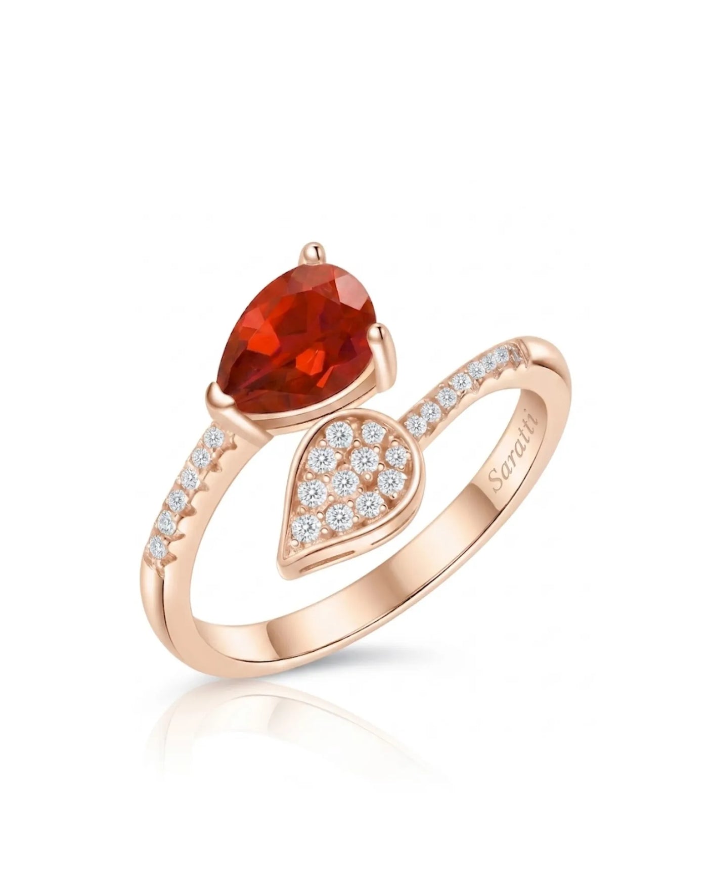 Crimson Duet natural ruby and diamond toi et moi ring in 18K Rose Gold | SARATTI