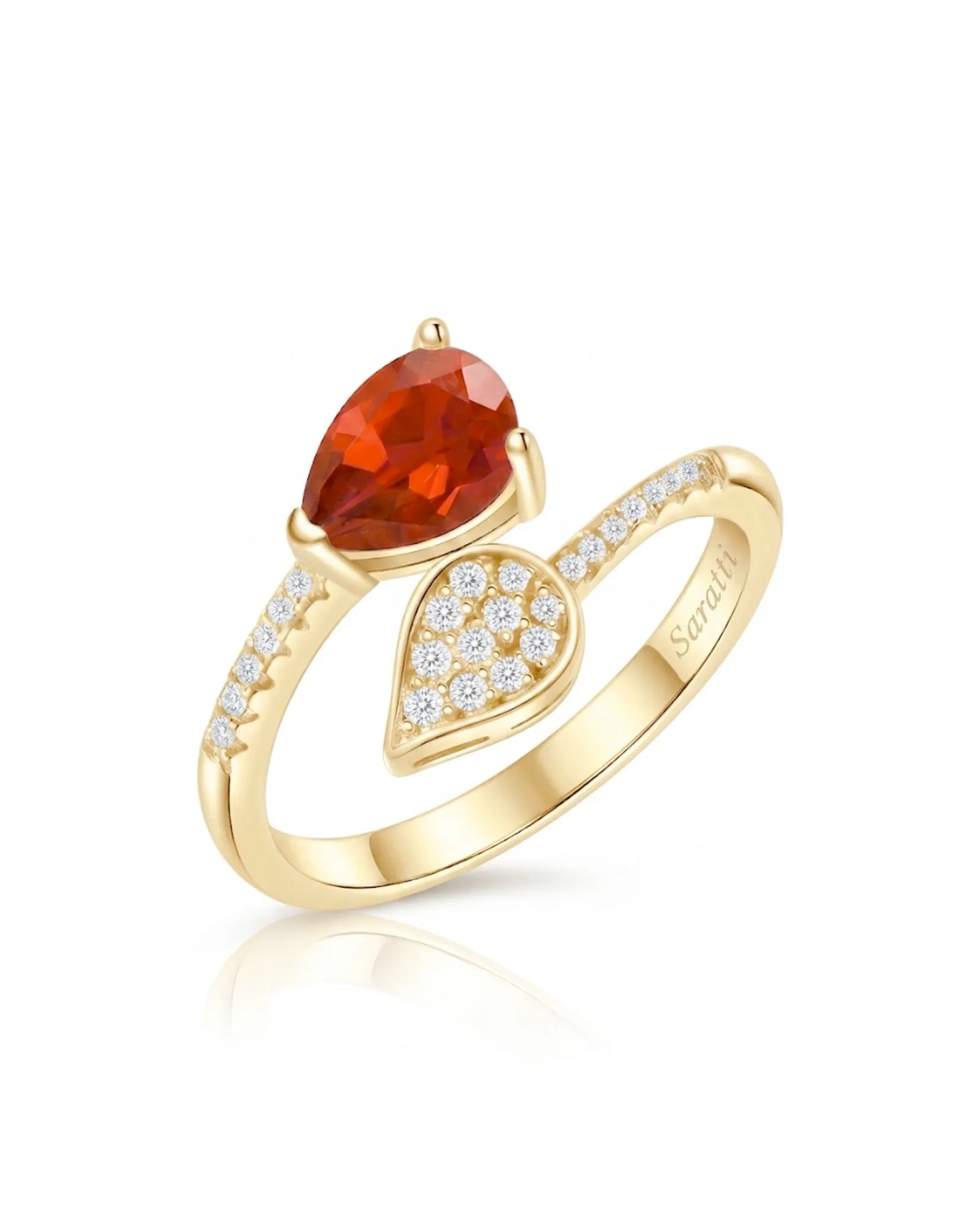 Crimson Duet natural ruby and diamond toi et moi ring in 18K Yellow Gold | SARATTI