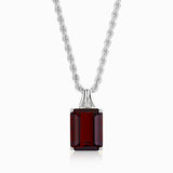 Crimson Knight Garnet Necklace in 18K White Gold with natural red emerald-cut garnet pendant | SARATTI