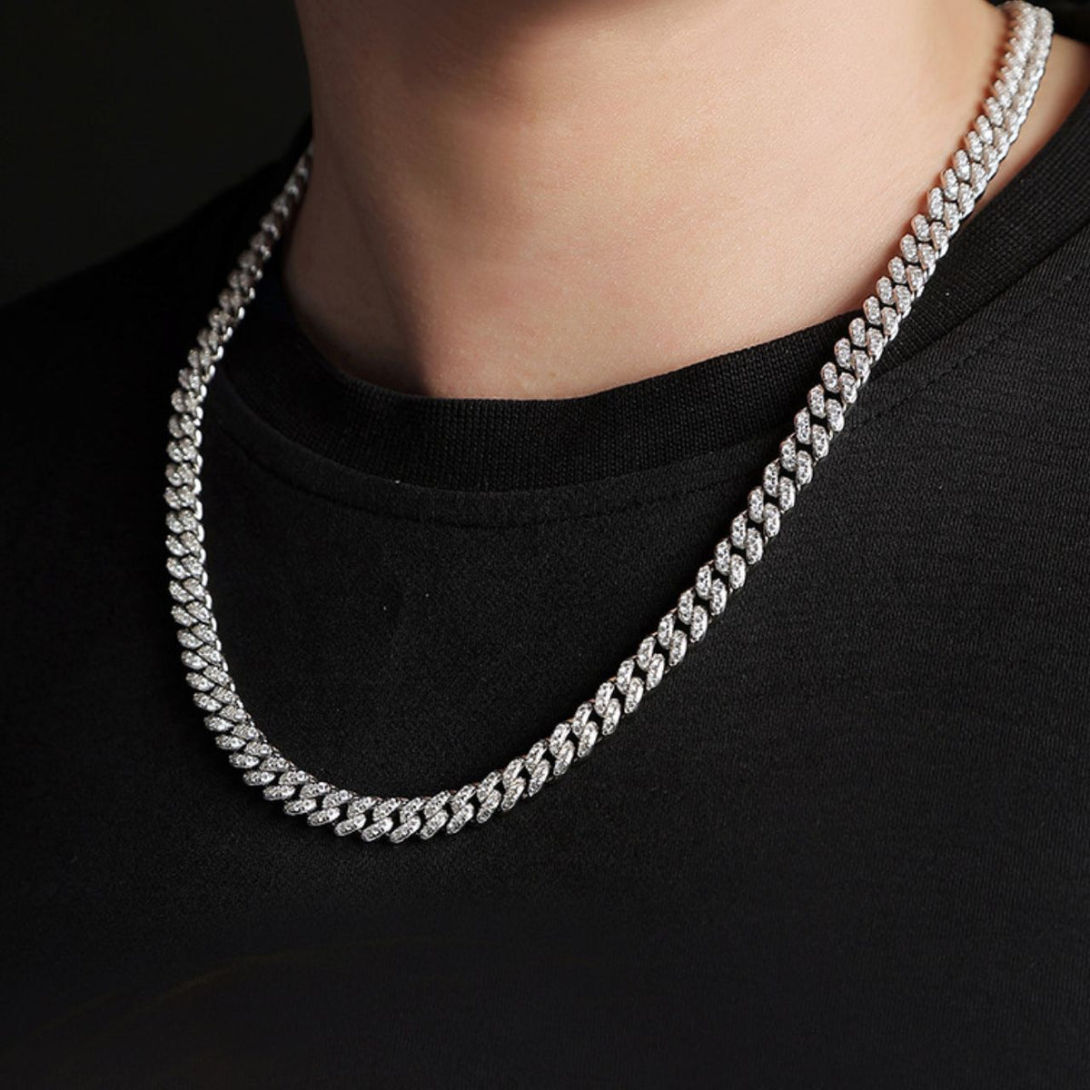 Cuban Chain Style 18K White Gold Diamond Bracelet | Saratti